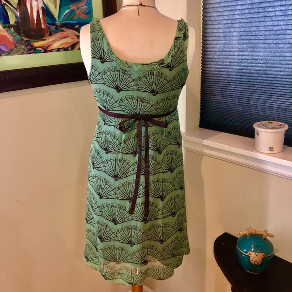 Moth Anthropologie Silk Fan Print Aqua & Brown Mini Dress size 6 / New w Tag - Picture 7 of 10